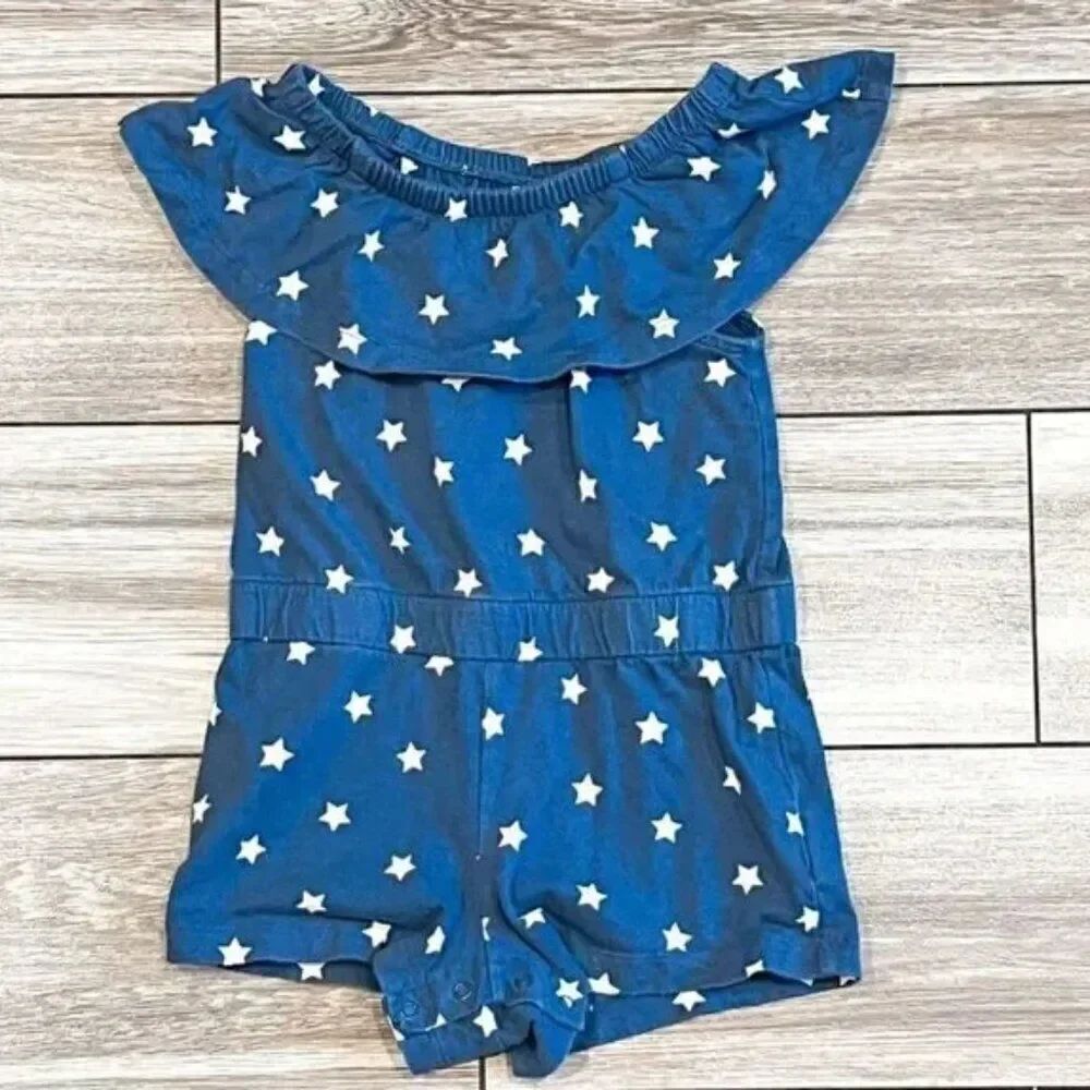 Gap Patriotic America USA Blue and White Star Ruffle Romper Size 2Y